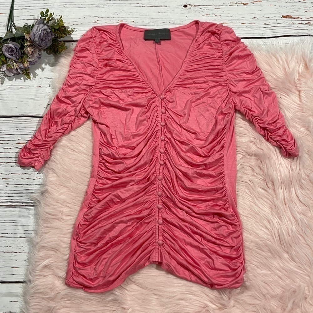 Anthropologie Sunday in Brooklyn Barbie Ruched Gathered Pink Blouse